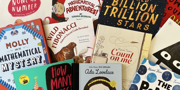 A selection of around a dozen different picture books that all have a maths related theme.