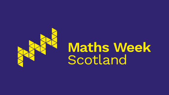 A yellow zig-zag with the words Maths Week Scotland on a navy blue background. The zig-zag is the Maths Week Scotland logo.