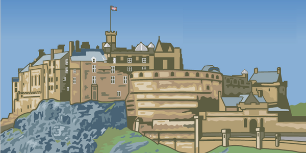 A graphic drawing of Edinburgh Castle.