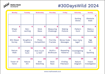 30 Days Wild Calendar 2024 with outline