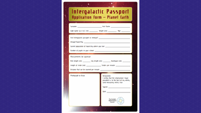 A preview of the Intergalactic Passport Application Form, where you can fill in your name and some other personal details.